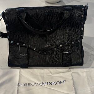 Rebecca Minkoff Black Leather Biker Satchel with Silver Studs